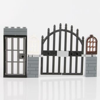 Figuras de bloques de construcción militares para niños accesorios para casas de ciudad ventanas vallas escaleras puertas bloques de construcción militares HON 