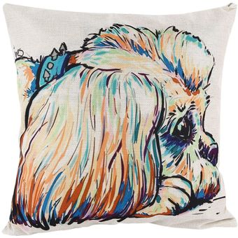 Patrón perro encantador de dibujos animados amortiguador de la cubierta de almohada cubierta del Ministerio del Interior de algodón de lino 