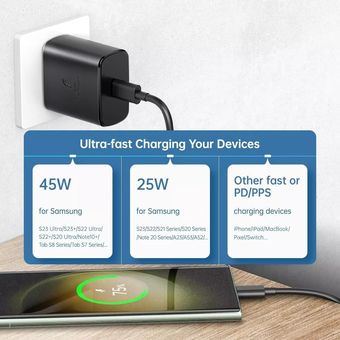 2024 Nuevo cargador súper rápido Samsung de 45 W tipo C USB C [paquete de 2]