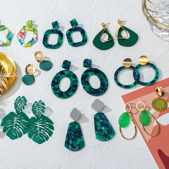 Poxam Nuevos Pendientes Coreanos Pendientes Verdes Adorables 