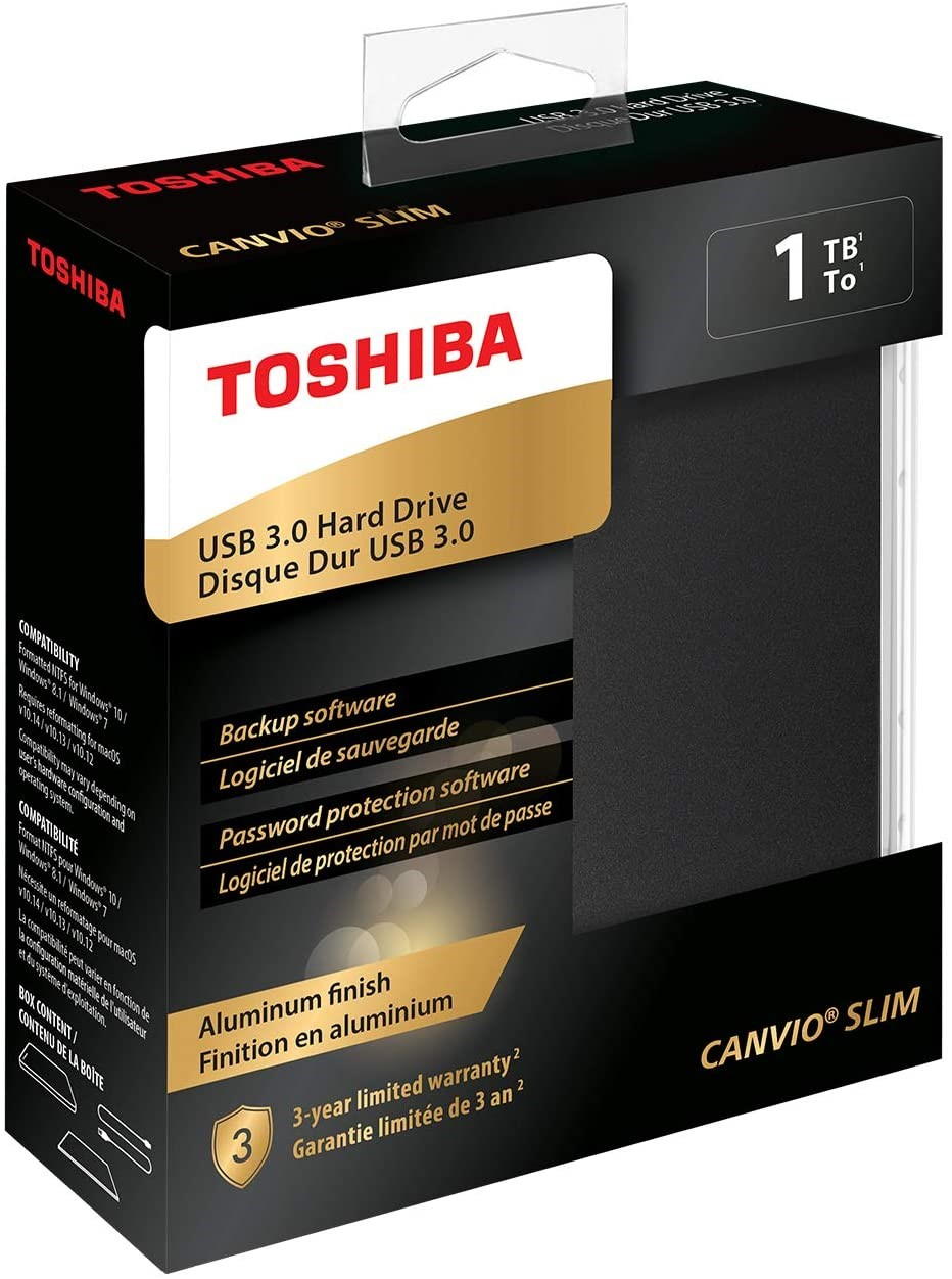 Disco Duro Externo Toshiba Canvio Slim 3 1 TB 3.0 Portátil Negro