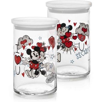 Juego 2 Contenedores de Vidrio con Tapa 950 ml Minnie and Mickey