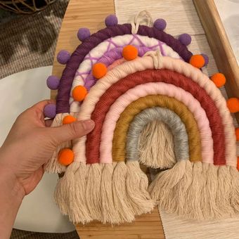 DIY cuerda arcoíris colgante hecho a mano tejido adorno nórdico bebé n 