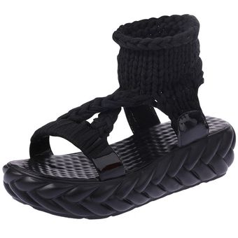 envío + Descuento Plataforma Plataforma Zapatos versátil y cómodo de lana Zapatos de mujer - Negro Sandalias de las mujeres zapatos con punta abierta romanos 