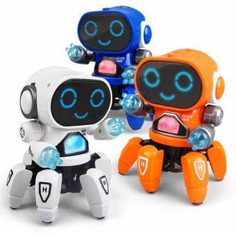 Bailar eléctrica Hexápodo acero Robot de música ligera del regalo de los niños de cumpleaños del juguete 