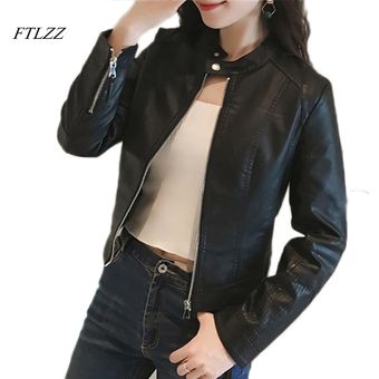 FTLZZ-chaqueta de cuero de imitación para mujer Chaqueta corta ajus 