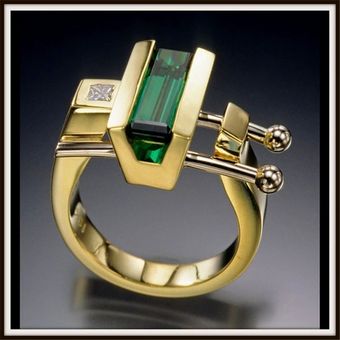 Deluxe Crystal Blue Green Champagne Ring Golden Finger Ring 