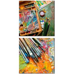 Set de Cuadros Decorativos Canvas Colores y Pinceles 30x30