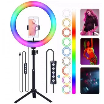 ARO DE LUZ RGB 33CM LED MULTICOLOR FOTOGRAF A SELFIE CON TR PODE