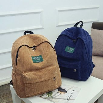 Simple mochila escolar para adolescentes estudiantes bolso de pana sólida 