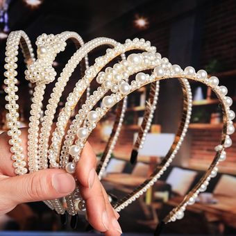 Nuevo diseño de la gran banda de pelo de perla hecho a mano las niñas accesorios elegantes para el cabello de las mujeres diadema boda fiesta nupcial tocado de Aro para el pelo 