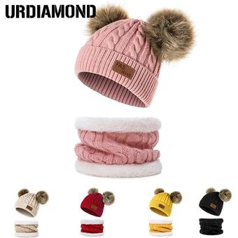 gorros gruesos bufanda de anillo para niños pequeños URDIAMOND-Sombrero de invierno para niñas y niños gorro sombrero de pompones de punto 