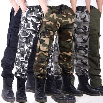 pantalones largos de camuflaje militar Pantalones de carga para hombre pantalones tácticos informales holgados talla grande CUI pantalones militares multibolsillos para hombre #K8-3 khaki Camo 