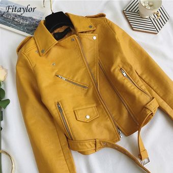 Fitaylor-Chaqueta de cuero sintético para mujer abrigo corto de mot 