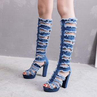 Zapatos de mujer botas vaqueras estilo europeo Azul claro 