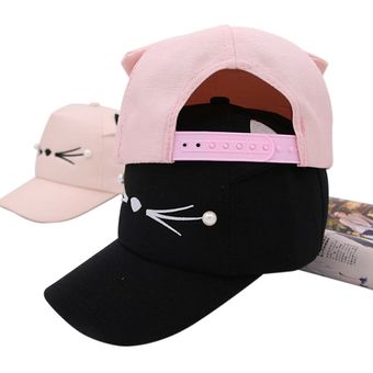 Primavera moda marca calle ajustable encantador bordado sombrero orejas de gato Snapback gorra para niño o niña perla gorra de béisbol 