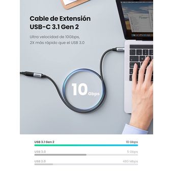 UGREEN USB C 3.1 Cable Extensión, Thunderbolt 3 Compatible Tipo C Cable  Alargador 100W 5A 10Gbps