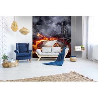Foto Mural Decorativo Coche en Llamas 225x250cm-Multicolor 