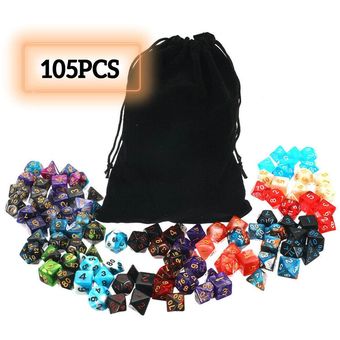 Bolsa 105PCS Metal Polyedrai Dados Set para Dungeons DND RPG MTG Dice Juego de escritorio 