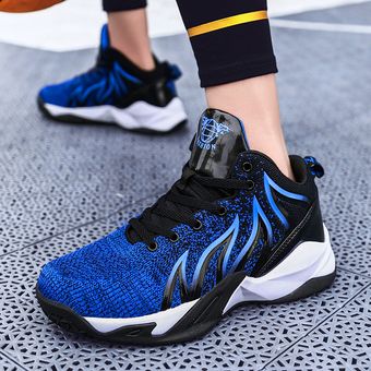 Zapatillas de baloncesto unisex de talla grande para tobillo-Negro Azul 