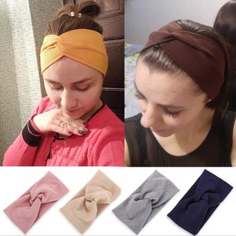bandana anudada de Color sólido accesorios para el cabello para niña ancho de algodón turbante Diadema de punto trenzado para mujer 