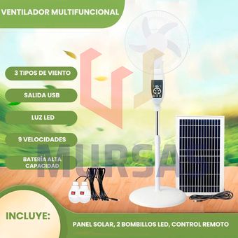 Ventilador Solar Recargable Con Luz Led Y Control Remoto Cantidad