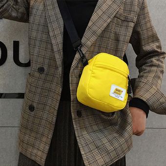 bolsa de mensajero de Color sólido Simple bandolera cruzada Mini bolso de hombro de lona para mujer #Yellow 
