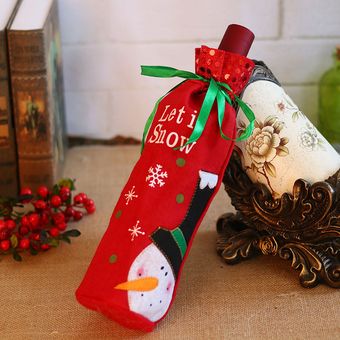 Red Wine cubierta de la botella Bolsas muñeco de nieve  Papá Noel Regalo Regalo de la Navidad Decoración de las lentejuelas-snow man 