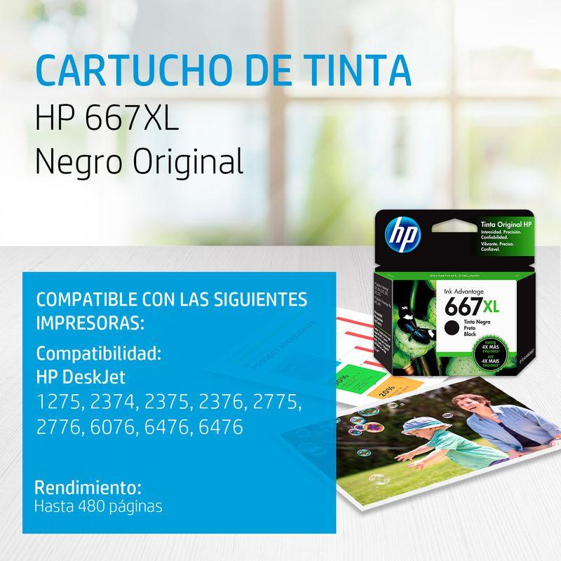 CARTUCHO HP 667XL NEGRO 3YM81AL