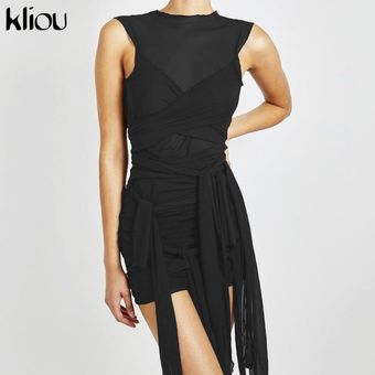 minivestido Se.. Kliou-Vestido corto de malla transparente para mujer 
