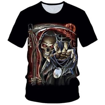 Camiseta de calavera bonita rock cool 3D Camiseta con estampado de moto punk 3D para hombre camiseta de ropa para hombre top de verano gótico a la moda para hombre 