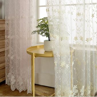 Cortinas de encaje bordadas para dormitorio elegante Organza Floral 