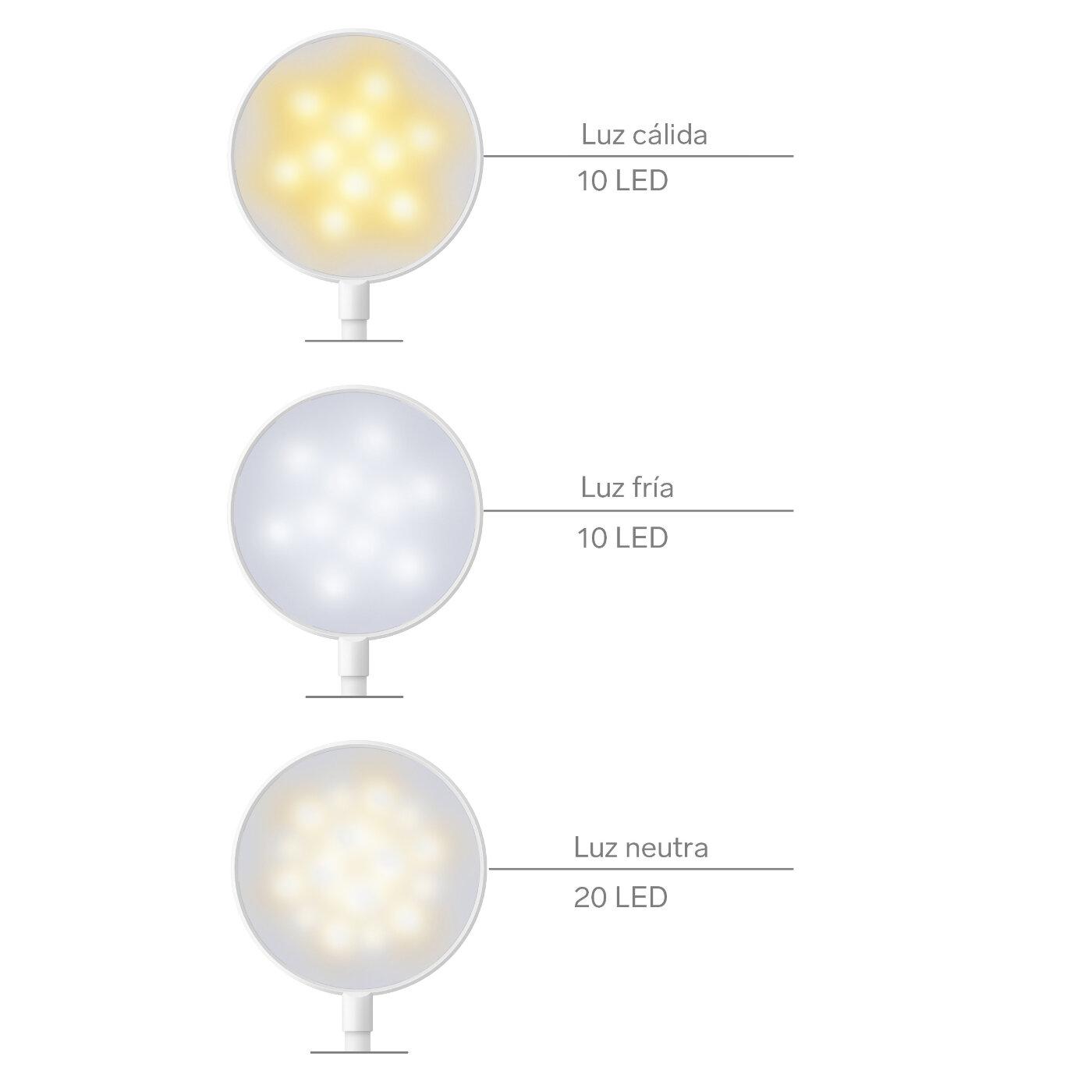 Steren Lámpara LED de luz fría, neutra o cálida, con cuello flexible, pinza y batería recargable