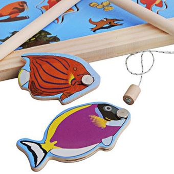 Caña de pescar magnética de madera Modelo de pesca Juego de juguetes 
