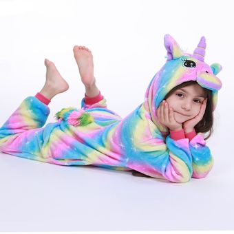 bonitos monos-LA30 Panda tigre Licorne Pijamas de franela para bebés y niños unicornio 