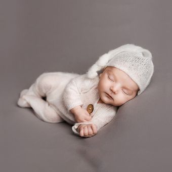 Accesorios de fotografía recién nacido disfraz de lana tejida para bebé para fotografía de recién nacido Pelele con sombrero accesorios para recién nacido 2 uds 