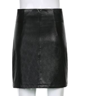 falda Sex Iamhotty-minifalda de cuero negro con abertura para mujer 