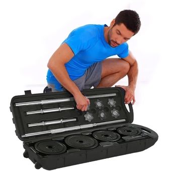 Set de mancuernas 50 kg Discos Cromados Maletin Portatil - Barra y man