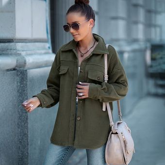 Ropa de manga larga de manga larga Blusa de temperamento suelto Chaqueta de color sólido 