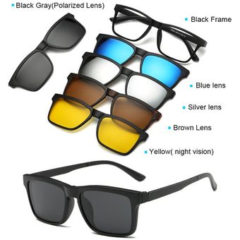 5+1 gafa sol con Clip montura de gafas magnéticas para hombre 6 en 1 lente transparente #2263 