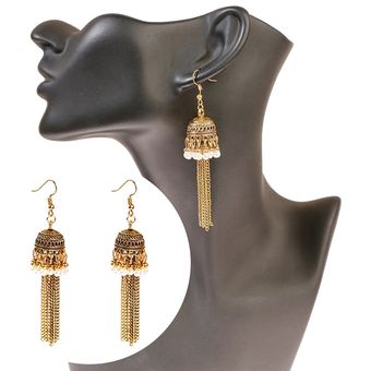 Pendientes Indios Gitanos Retro Con Borlas Doradas De Jhumka 