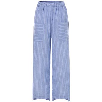 Azul ZANZEA vendimia de las mujeres largas de la raya de los pantalones ocasionales elásticos de la cintura de los pantalones flojos del Harem 