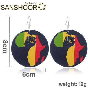 Sanshoor Imprime Los Pendientes Africanos Power Fight Wood 1 
