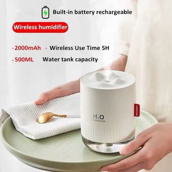 difusor ultrasónico de Aroma Humidificador eléctrico H2O con batería de 2000mAh Humidificador de aire inalámbrico para aromaterapia generador de niebla para el hogar WOT 