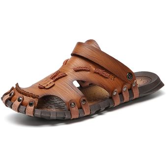 Sandalias hechas a mano de gran tamaño con personalidad de moda para hombre zapatos para vadear en la playa al aire libre negro 