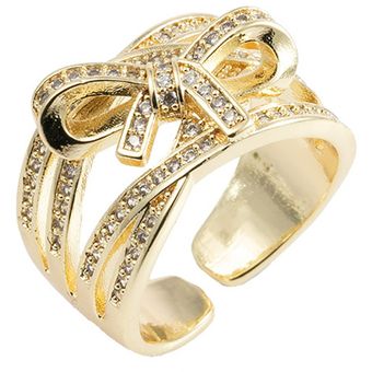 Anillo Premium Diamond Bow Anillo abierto Sense de alta gama de nicho Light Lighty Ring y Plata 