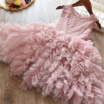 Flor Petal Princess Lace Girls Dress Vestido de verano Baby 