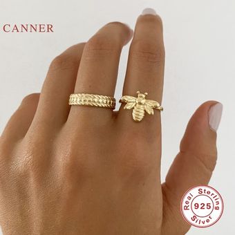 Canner Bee Talks Ring 925 Plata Esterlina Anillos De Oro De 