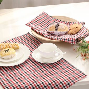 Juego de servilletas de lino y algodón conjunto de 6PC mantel suave con patrón de cuadros sencillo Retro para mesa de comedor 