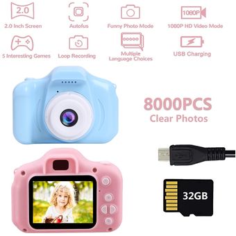 grabadora de vídeo regalo de cumpleaños para niños videocámara con cambio de idioma juguete de 2,0 pulgadas Mini cámara Digital HD 1080P para niños 